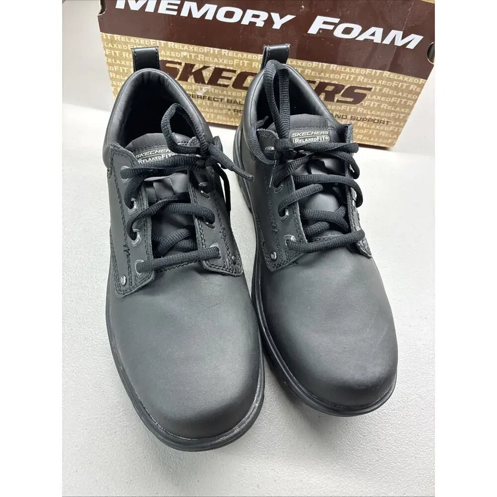 Skechers Relaxed Fit Memory Foam Black Leather Work Shoes Mens 12 SN 64260 - Picture 3 of 10